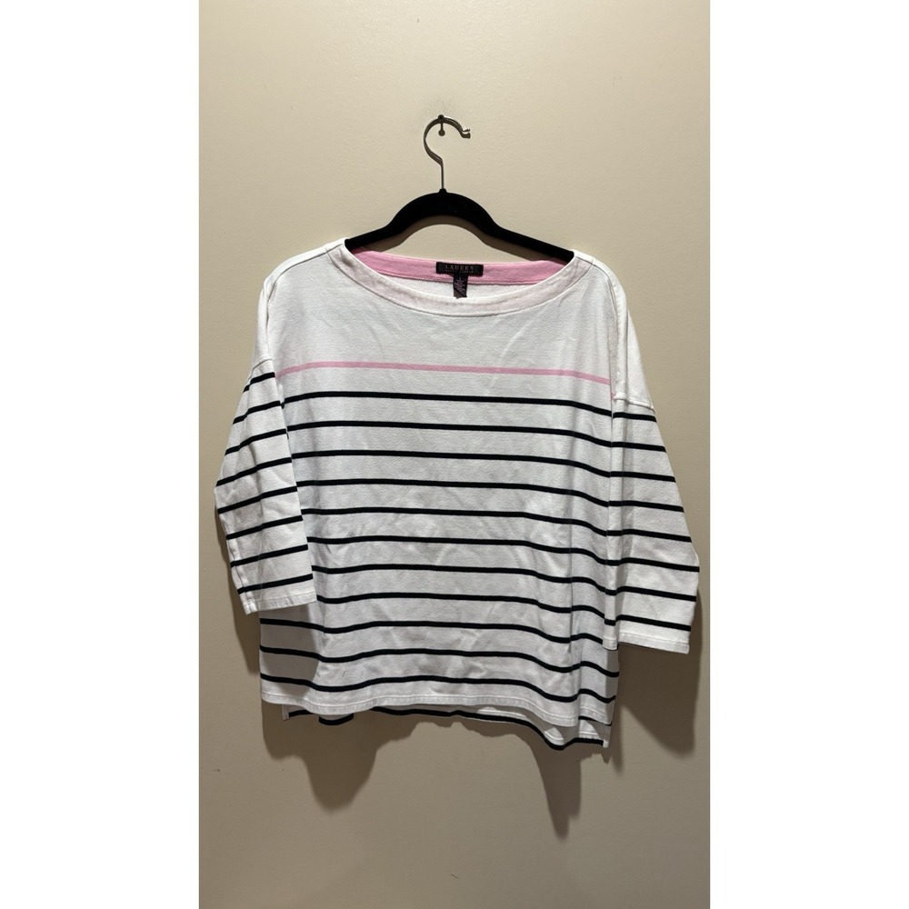 LAUREN Ralph Lauren Black Label Striped Boatneck Pull Over‎ 3/4 Sleeve Size L